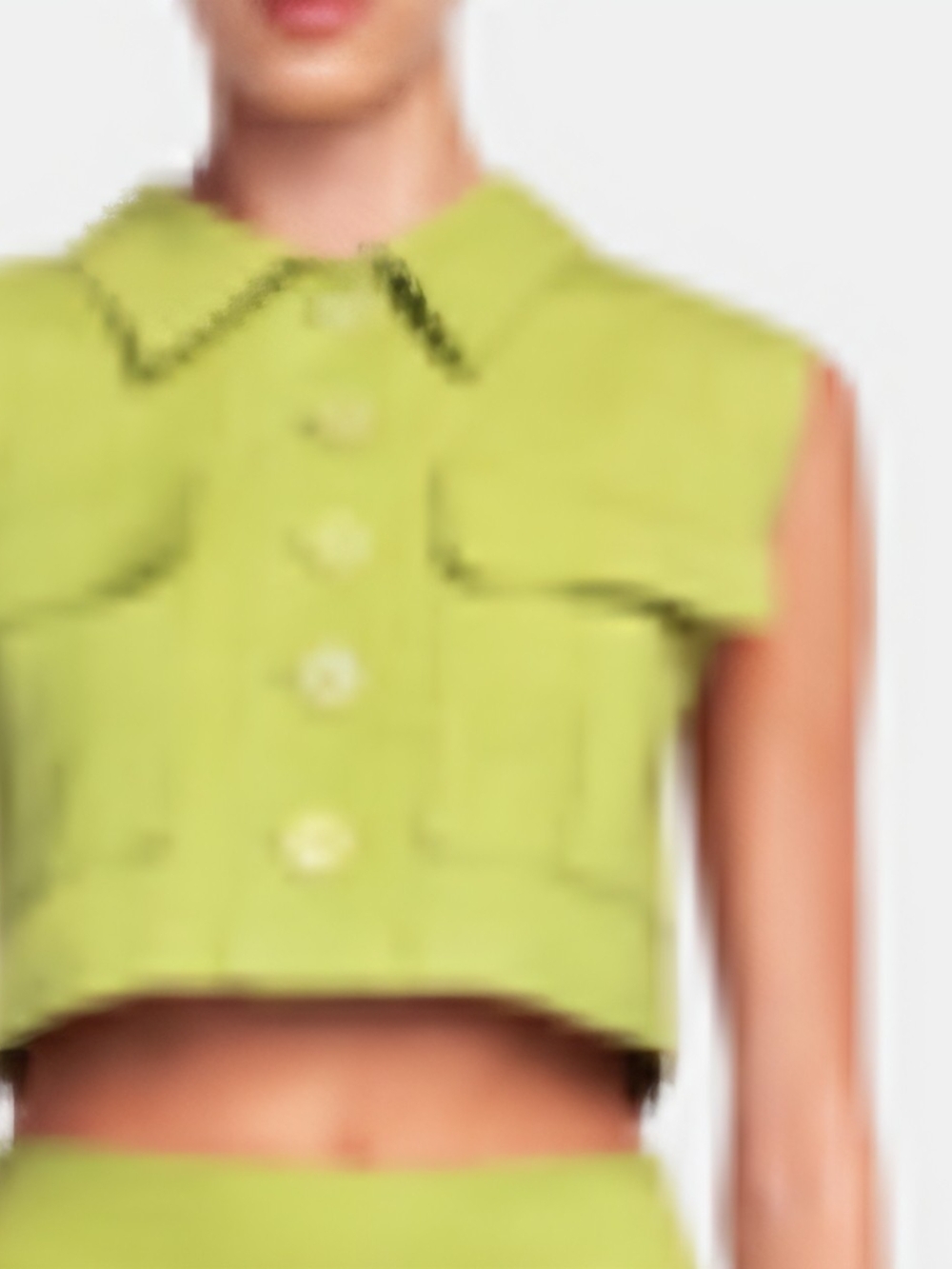 Mira Boxy Vest Sleeveless Crop Top with Button Front in Lime Green